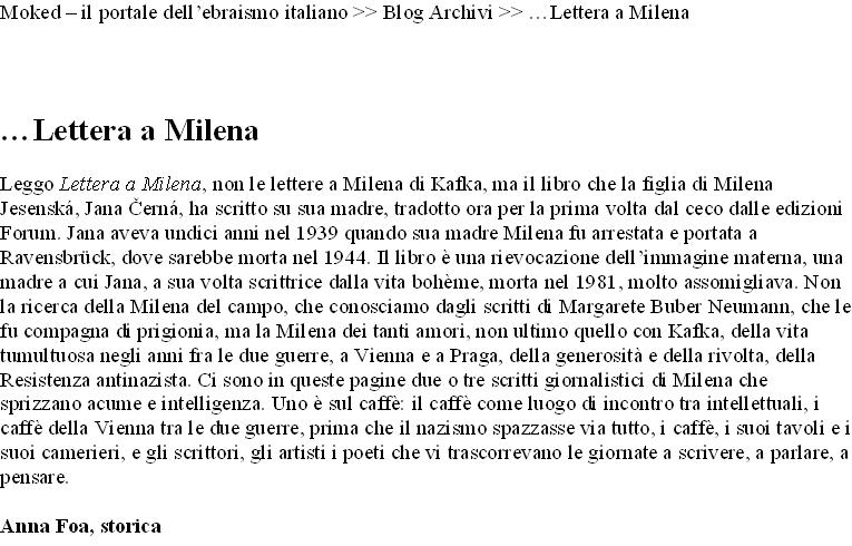 lettera a milena forum editrice